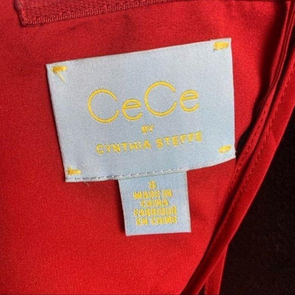 CeCe By Cynthia Steffe NEW Red Satin Pleated Full Bow Fit Flare A Line Dress - Picture 9 of 9